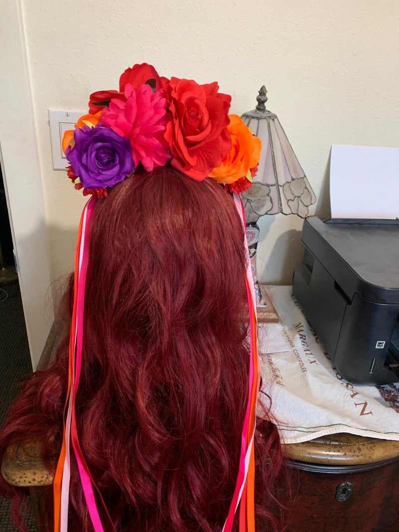 Floral Fall Women Day of the Dead Flower Crown Festival Headband Rose Mexican Floral Headpiece HC-23 (Red Purple) - Image 5